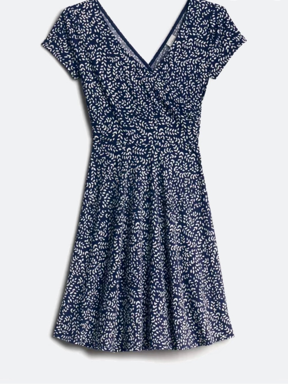 Kaileigh Navy Blue V-Neck Fit & Flare Dress with White Print